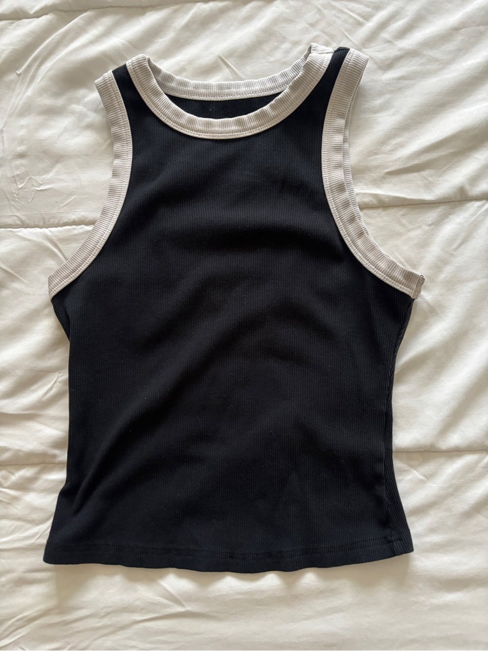 Black Ribbed Tank Top with Contrast Trim - Women